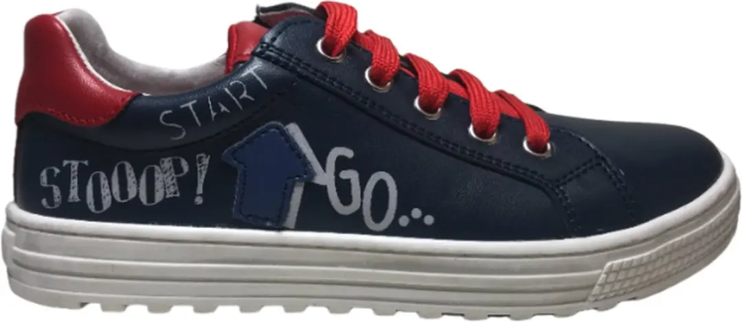 Naturino Mt 40 veter/rits 'start' lederen sneakers Kelp Navy Rood