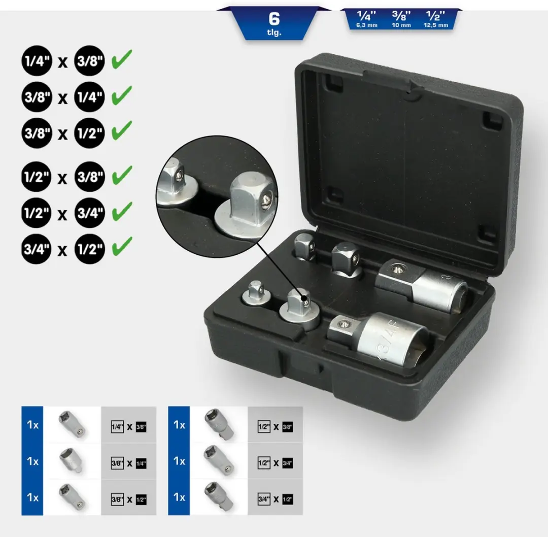 Brilliant Tools BT024006 Dopsleuteladapterset - 1/4" 3/8" 1/2" 3/4"