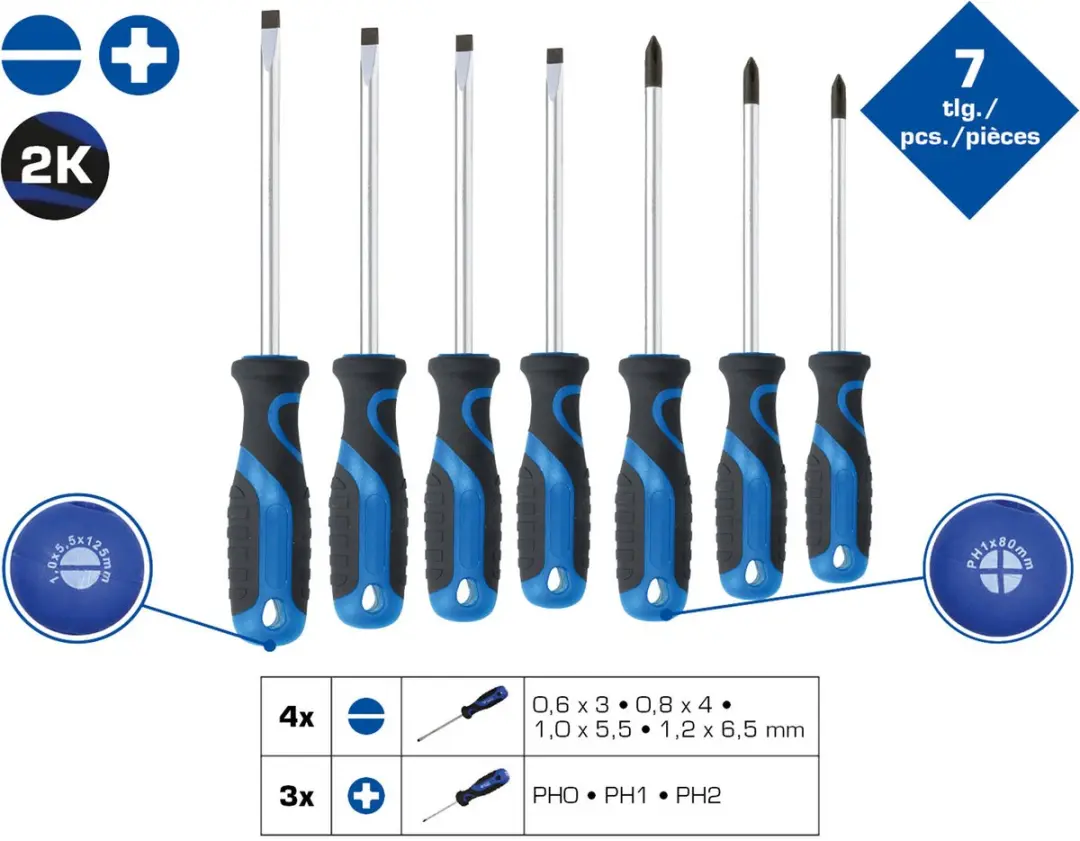 Brilliant Tools 7-delige Schroevendraaierset 426136 - Blauw/Zilver/Zwart