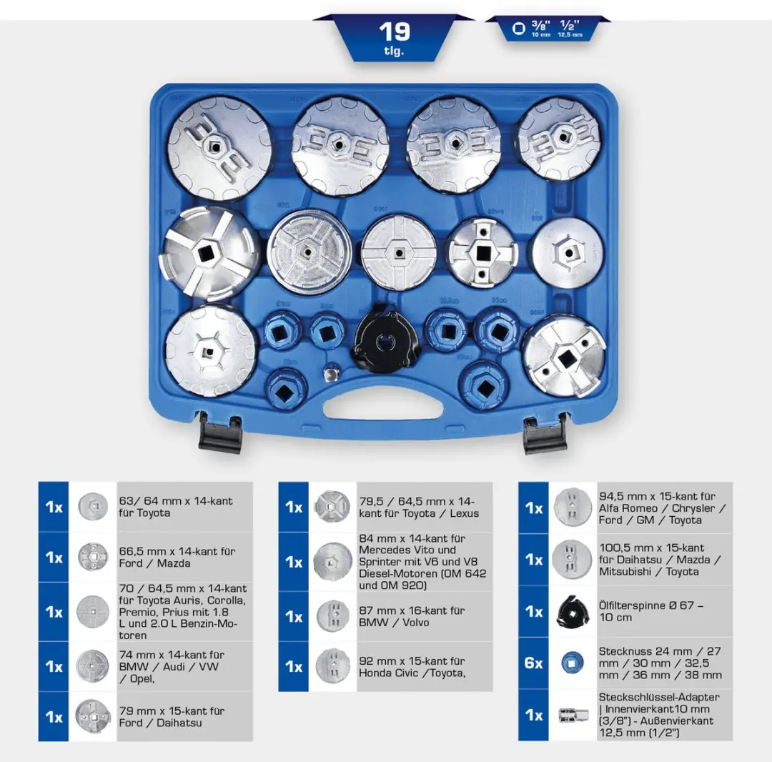 Brilliant Tools BT711010 Oliefiltersleutelset 19-delig