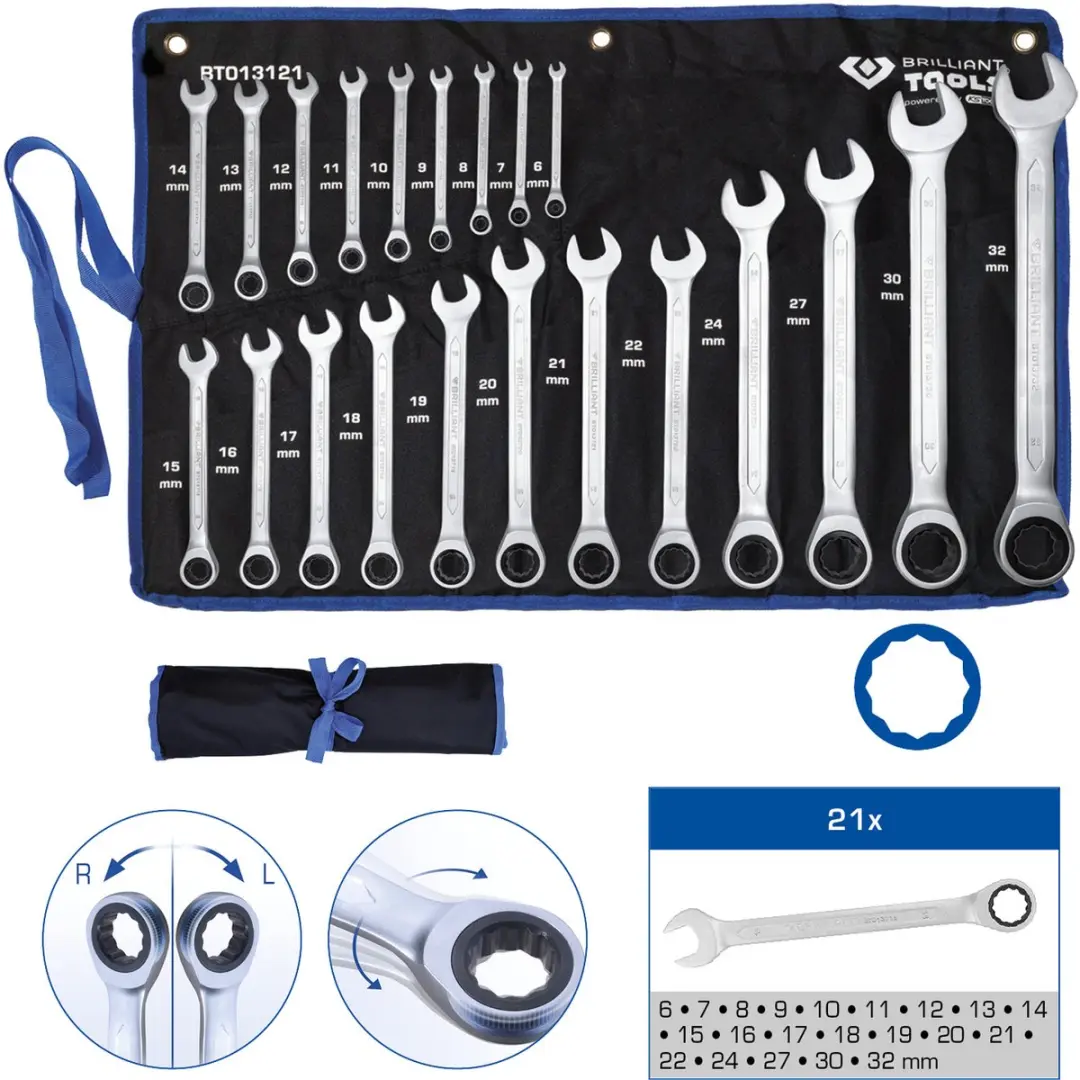Brilliant Tools BT013121 Ringsleutelset Ratelset 8-53mm