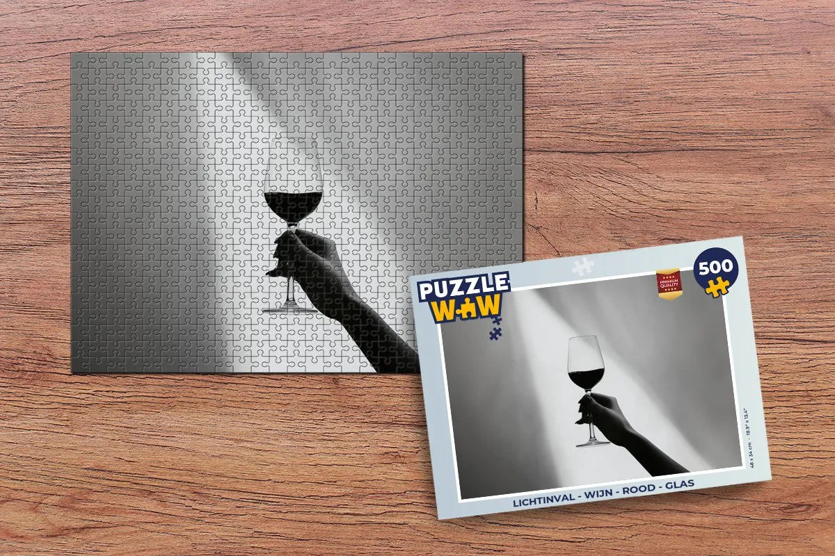 PuzzleWow Wijn Glas Legpuzzel 500 Stuks - Rood/Zwart/Wit