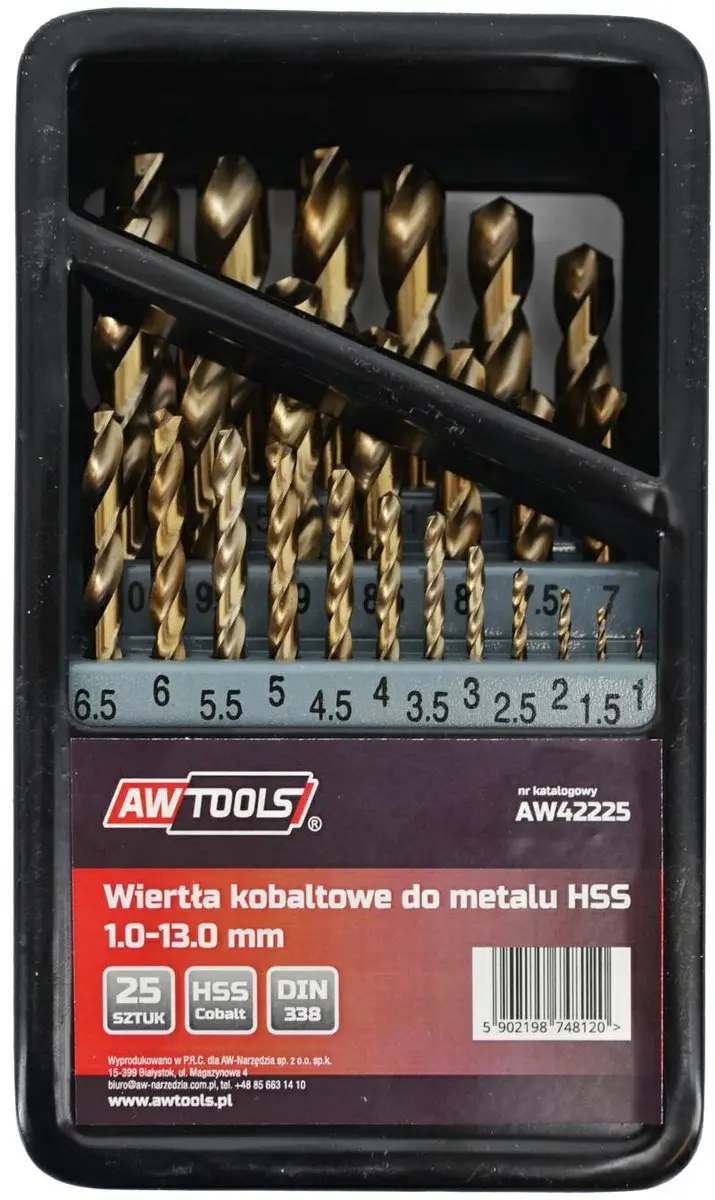 Awtools HSS-Co Boor Set - 25 stuks - 1.0-13.0 mm - Norm DIN-338