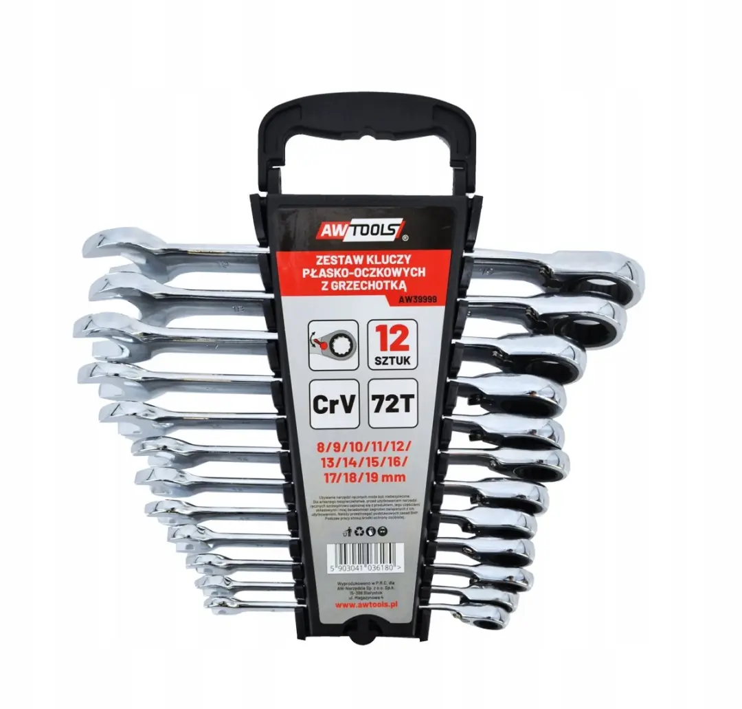 AWTOOLS Ringsleutelset met Ratel, 12-delig, 8-19 mm