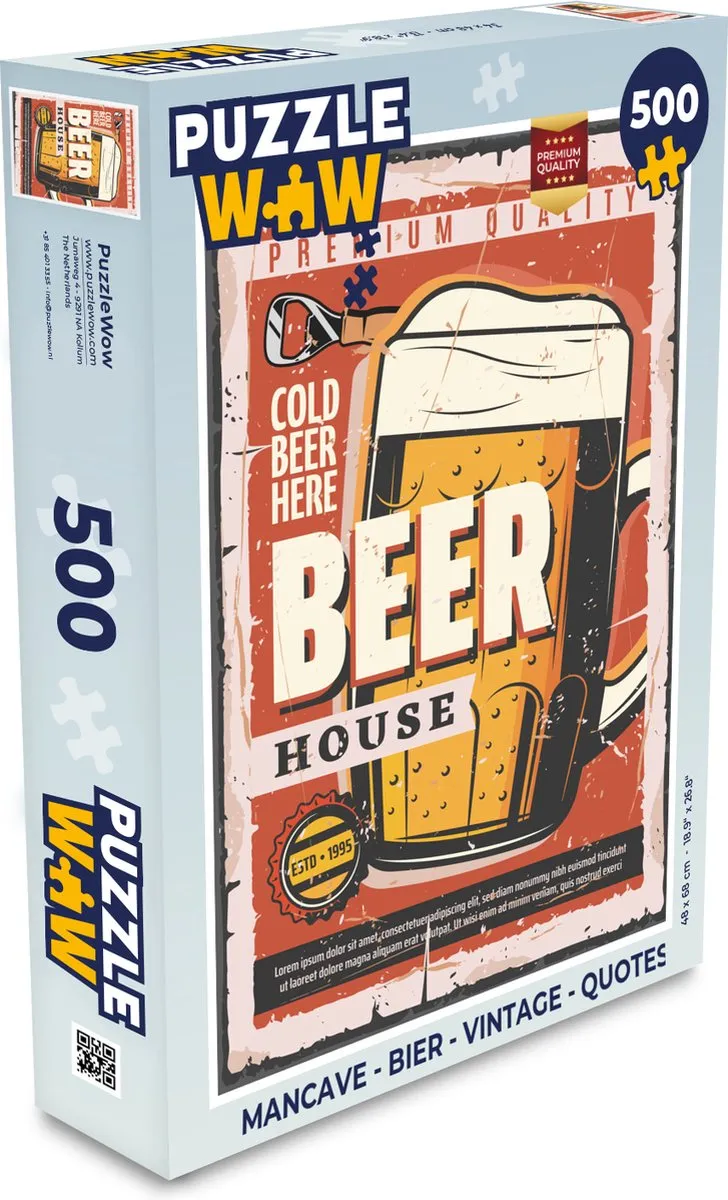 PuzzleWow Mancave Bier Quotes Legpuzzel 500 Stuks - Multicolor