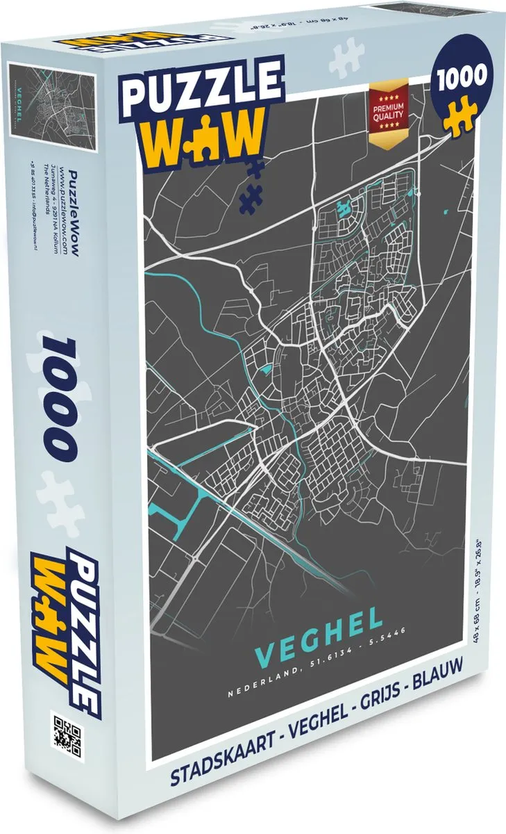 PuzzleWow Stadskaart Veghel Legpuzzel 1000 Stuks - Multicolor