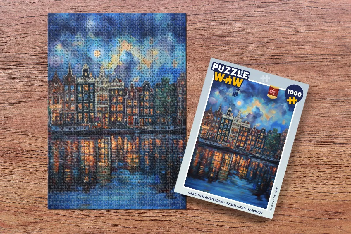 PuzzleWow Grachten Amsterdam Legpuzzel 1000 Stuks - Kleurrijk