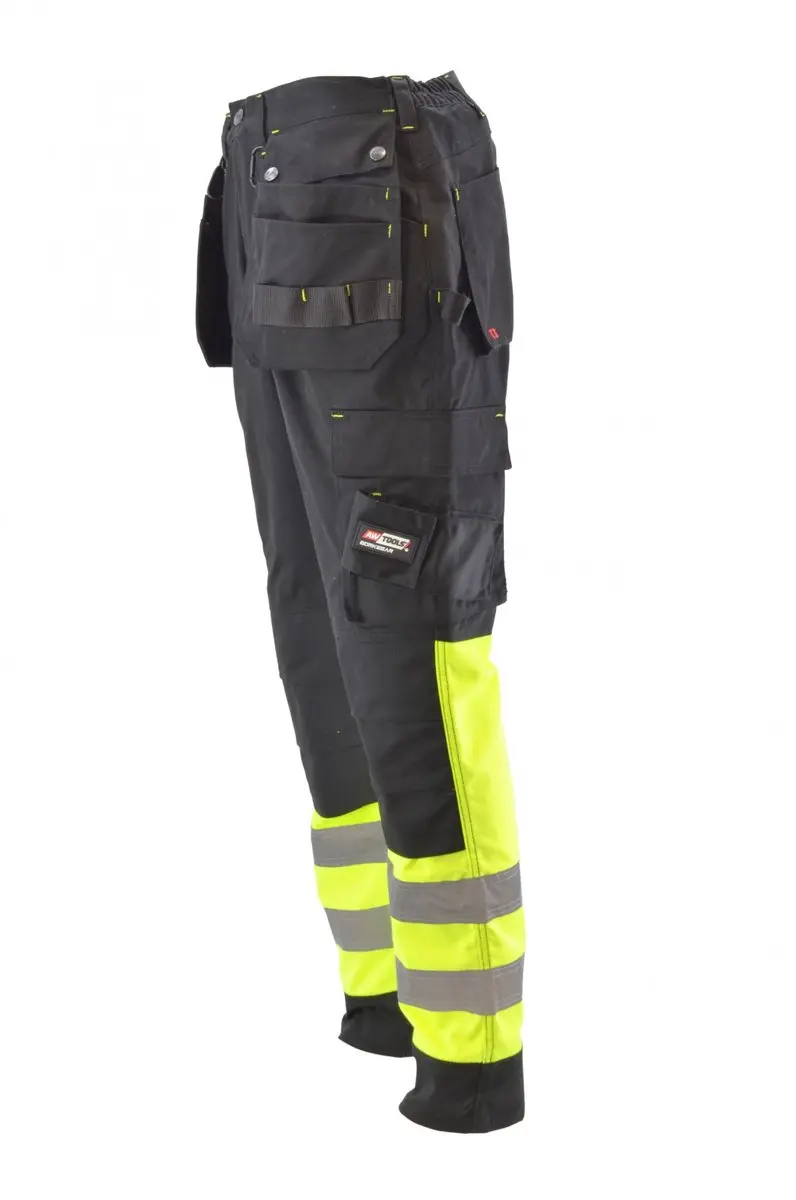 AWTOOLS T3 Reflecterende Werkbroek M - Fluorescerend Geel - Met Kniebeschermers