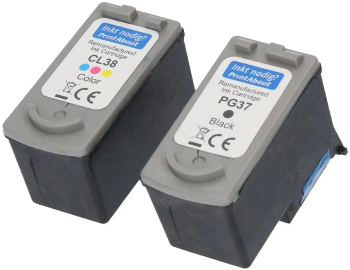 PrintAbout PG-37-PA2 Inktcartridge - Zwart + 3 Kleuren - 25ml - o.a. Canon PIXMA