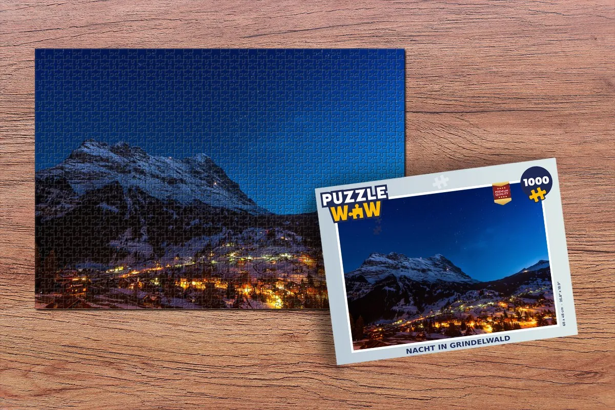 PuzzleWow Nacht in Grindelwald Legpuzzel 1000 Stuks - Multicolor