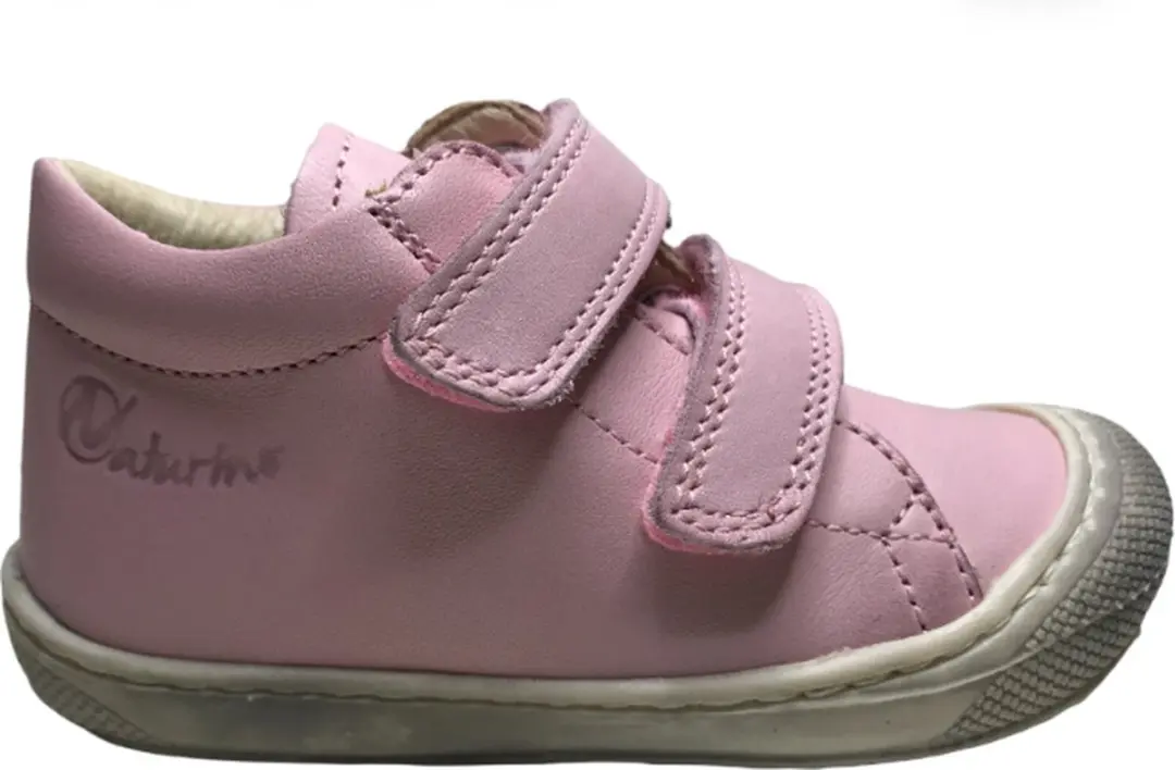 Naturino Mt 21 velcro's bumper effen lederen sneakers Cocoon Roze
