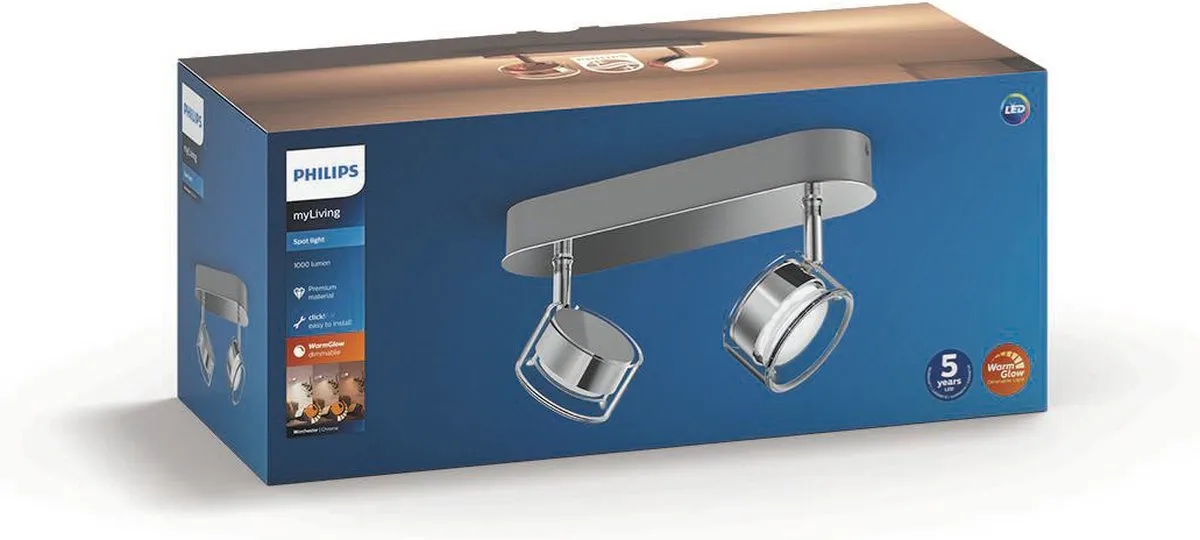 Philips myLiving 5056211P0 WarmGlow LED Spots - 2 Stuks Ø7cm Chroom