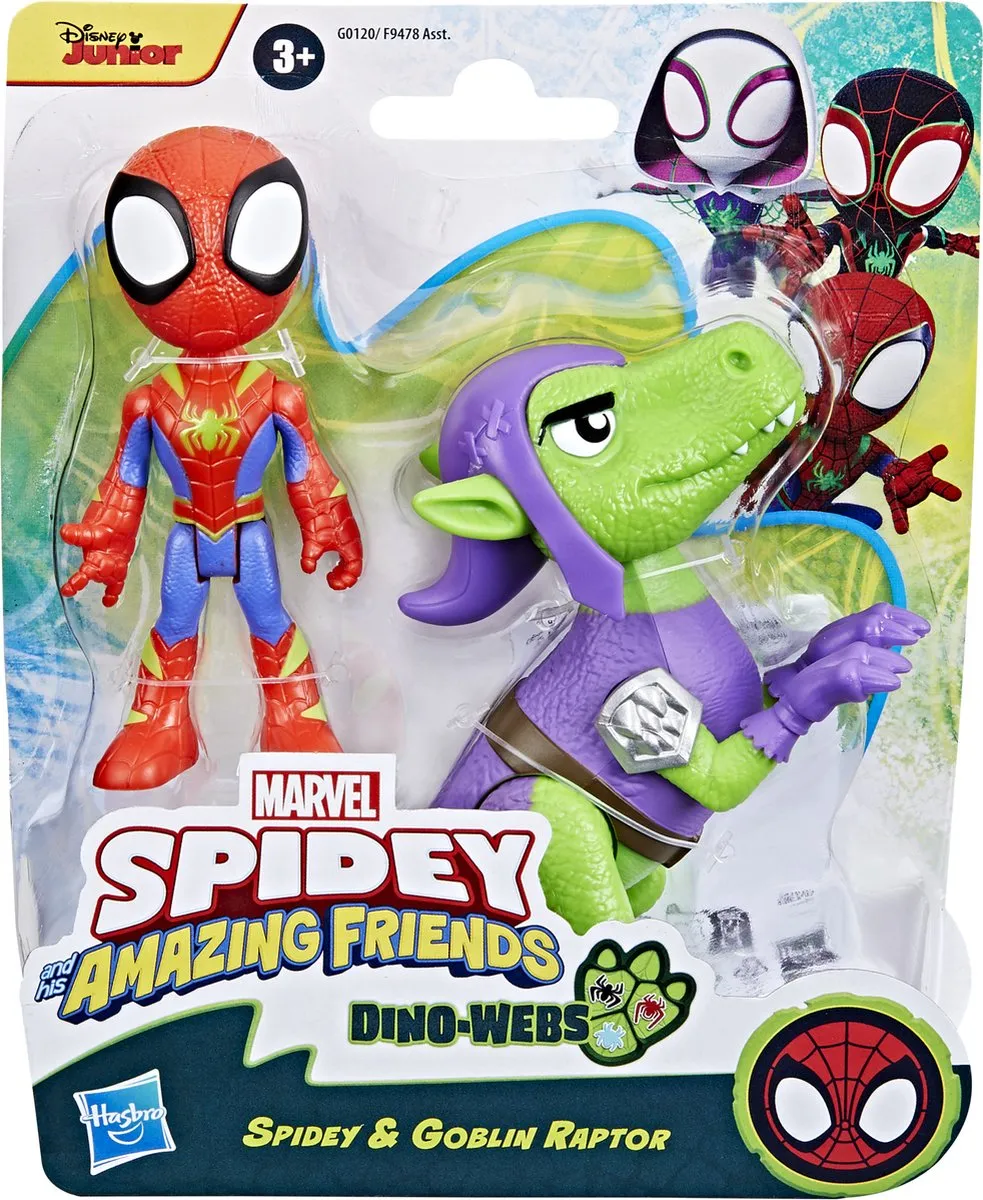 Spider-Man Spidey en Goblin Raptor Dino-Webs Actiefiguur 10cm - Meerkleurig