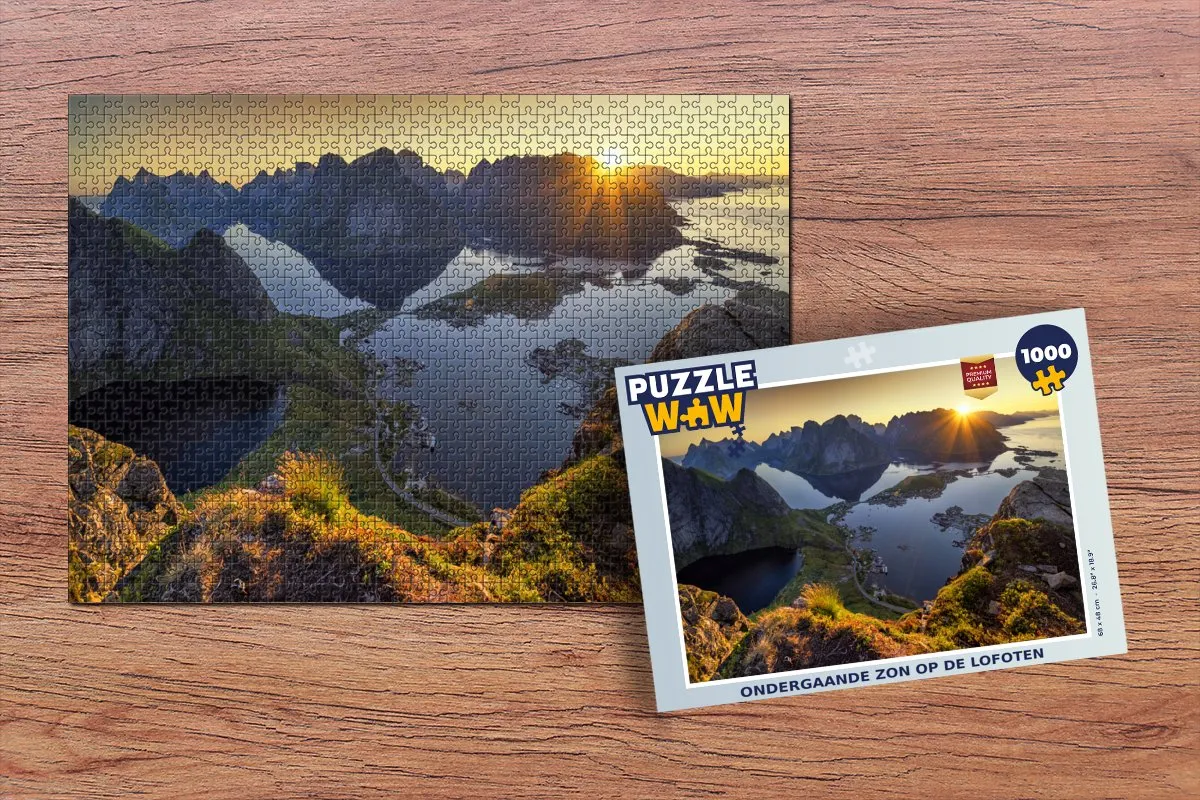 PuzzleWow Legpuzzel Ondergaande zon Lofoten 1000 Stuks - Multicolor