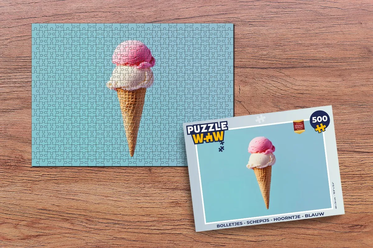 PuzzleWow Schepijs Hoorntje Puzzel 500 Stuks - Blauw
