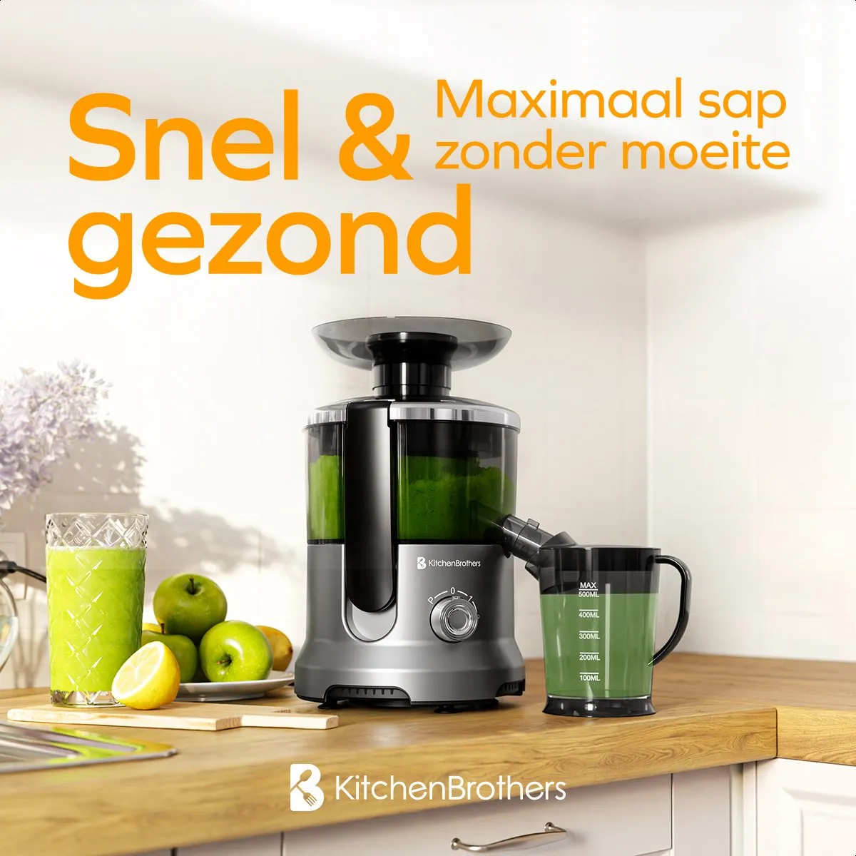 KitchenBrothers KB1004183 Slowjuicer 600W - 500ml - Zilver/Grijs