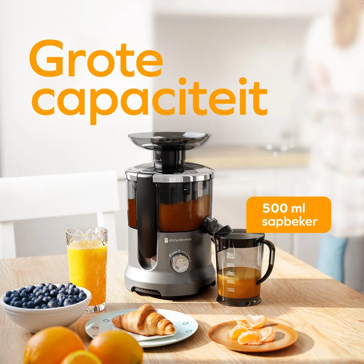 KitchenBrothers KB1004183 Slowjuicer 600W - 500ml - Zilver/Grijs