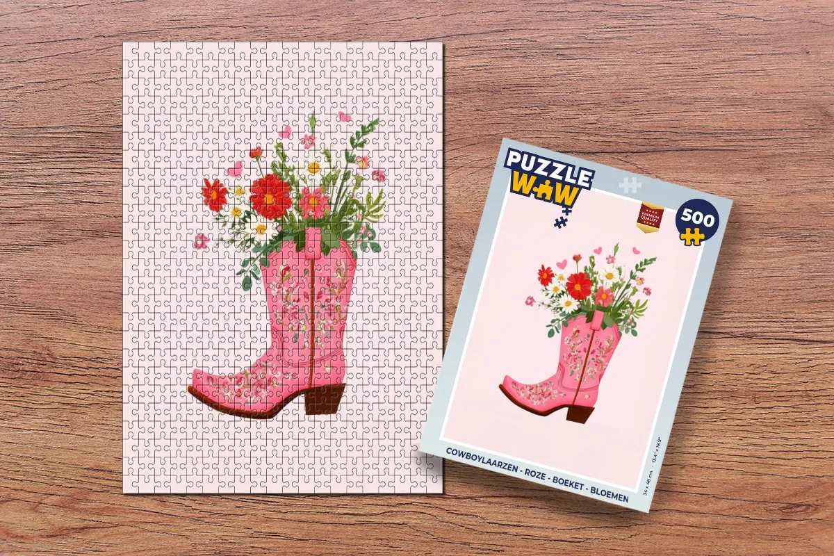 PuzzleWow Cowboylaarzen Bloemen Legpuzzel 500 Stuks