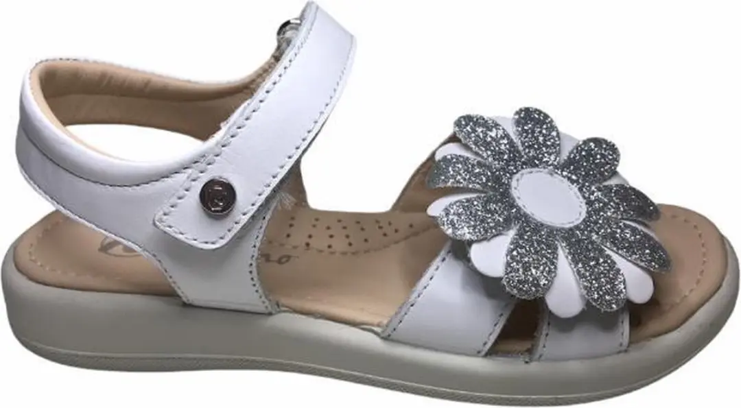Naturino velcro zilveren bloem lederen sandalen Sciantis Wit mt 24