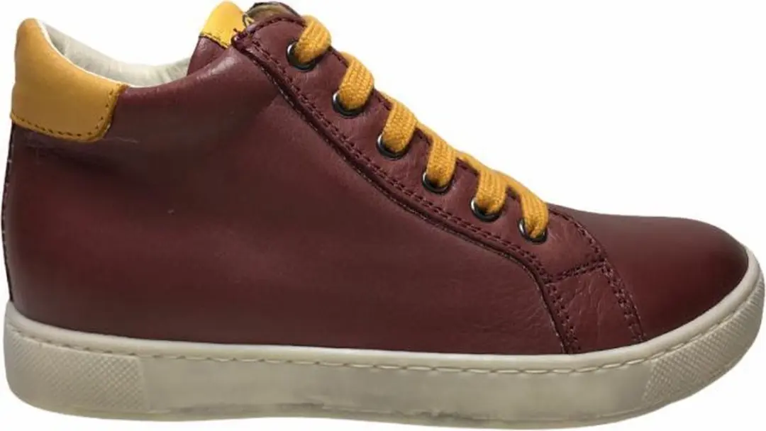 naturino rits veter effen lederen hoge sneakers Bruges Bordo/geel mt 30