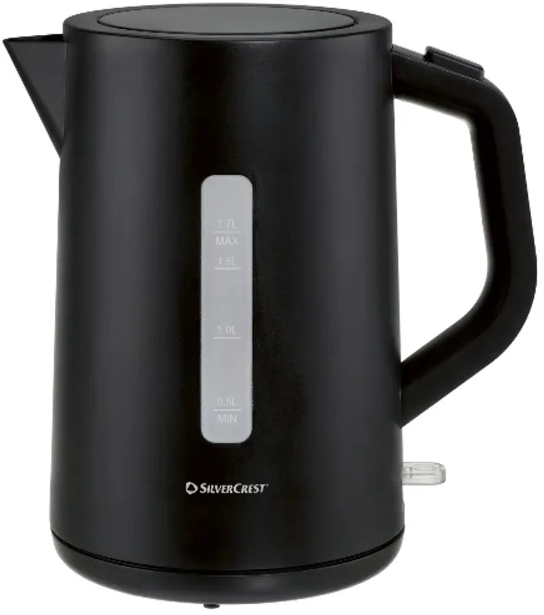SILVERCREST® Waterkoker 1,7 L - Materiaal: BPA vrij kunststof - Vermogen: 3000 W - 1 l water in ca. 2:37 min. - 360° draaibaar - Uitneembaar en afwasbaar kalkfilter - Waterstandaanwijzing - Zwart
