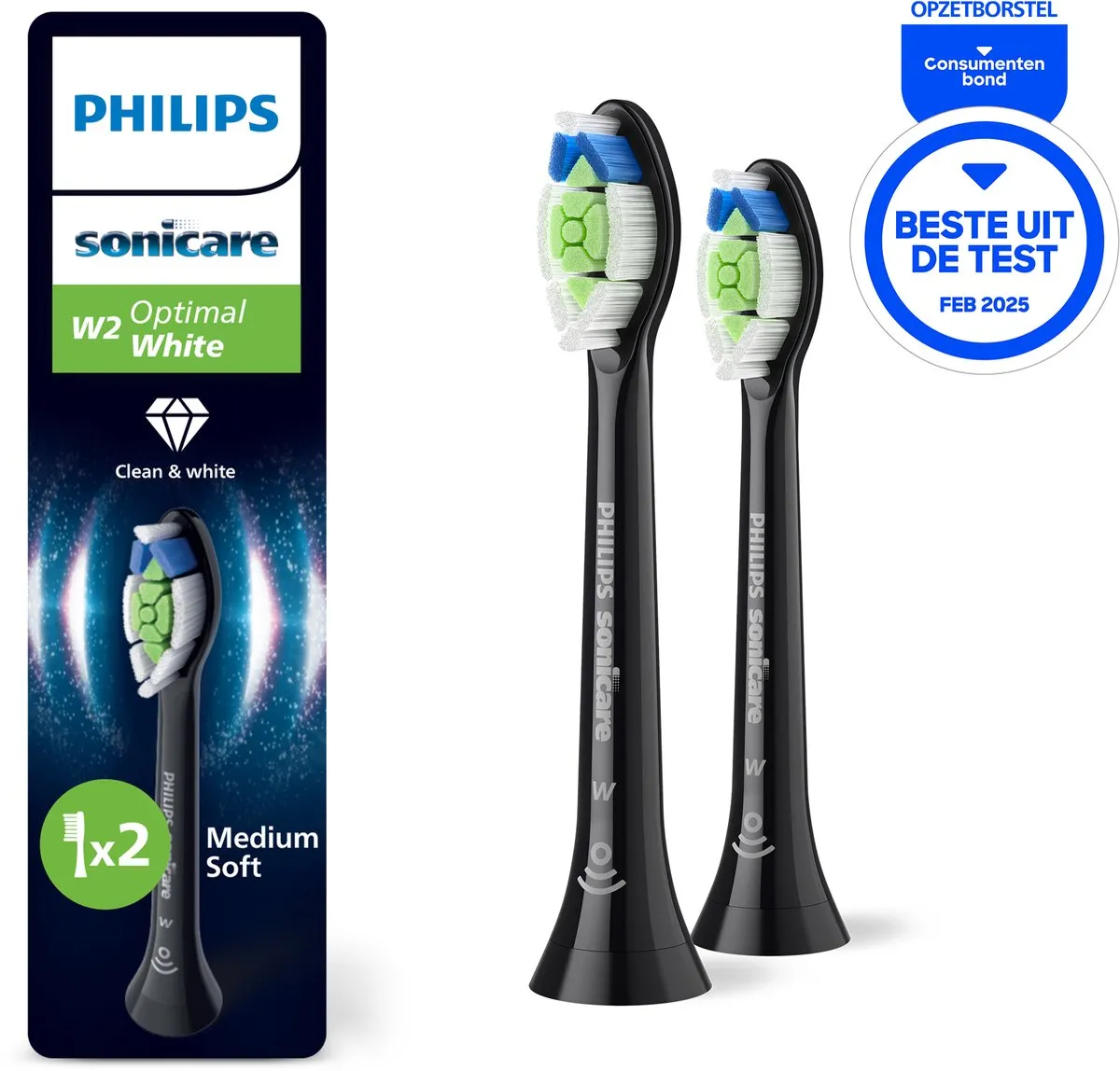 Philips Sonicare Optimal White HX6062/88 Opzetborstels - 2 Stuks - Zwart