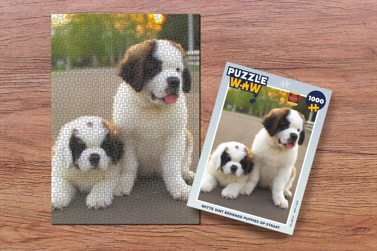 PuzzleWow Legpuzzel Witte Sint Bernard Puppies 1000 Stuks - Multicolor