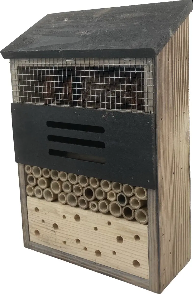 GARDEN SPIRIT Insectenhotel Bijenhotel 8 x 20 x 30 cm. gevlamd zwart