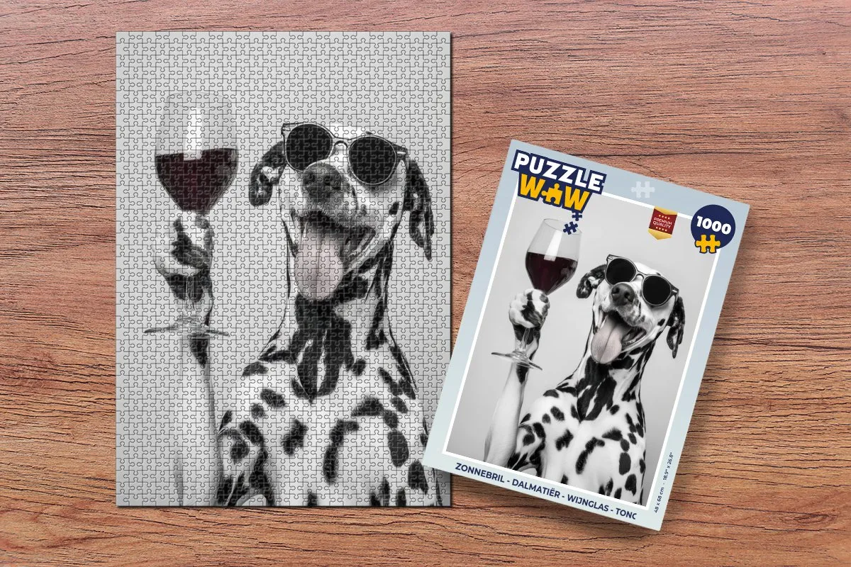 PuzzleWow Dalmatiër Legpuzzel 1000 Stuks - Wijnglas/Tong