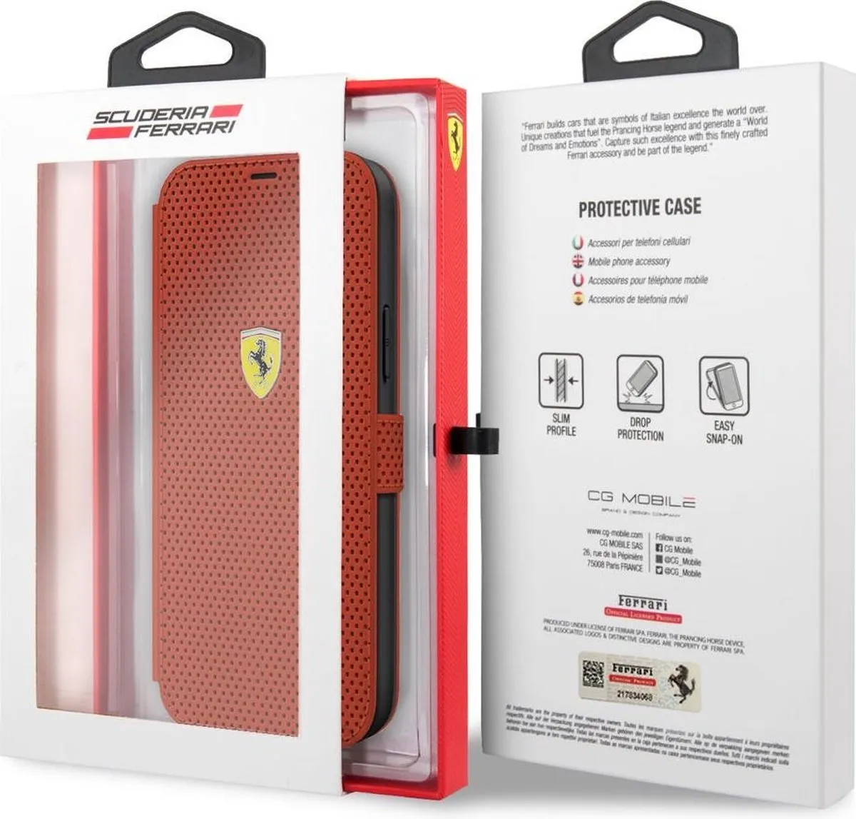 Ferrari Perforated Book Case - iPhone 12 Mini - 3 Stuks - Rood