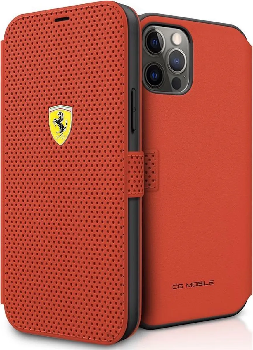 Ferrari Perforated Book Case - iPhone 12 Mini - 3 Stuks - Rood