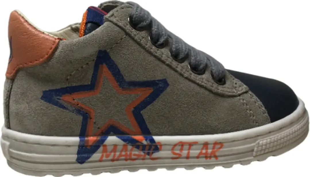Naturino Mt 21 veter/rits orange ster lederen schoenen Batista grijs / navy