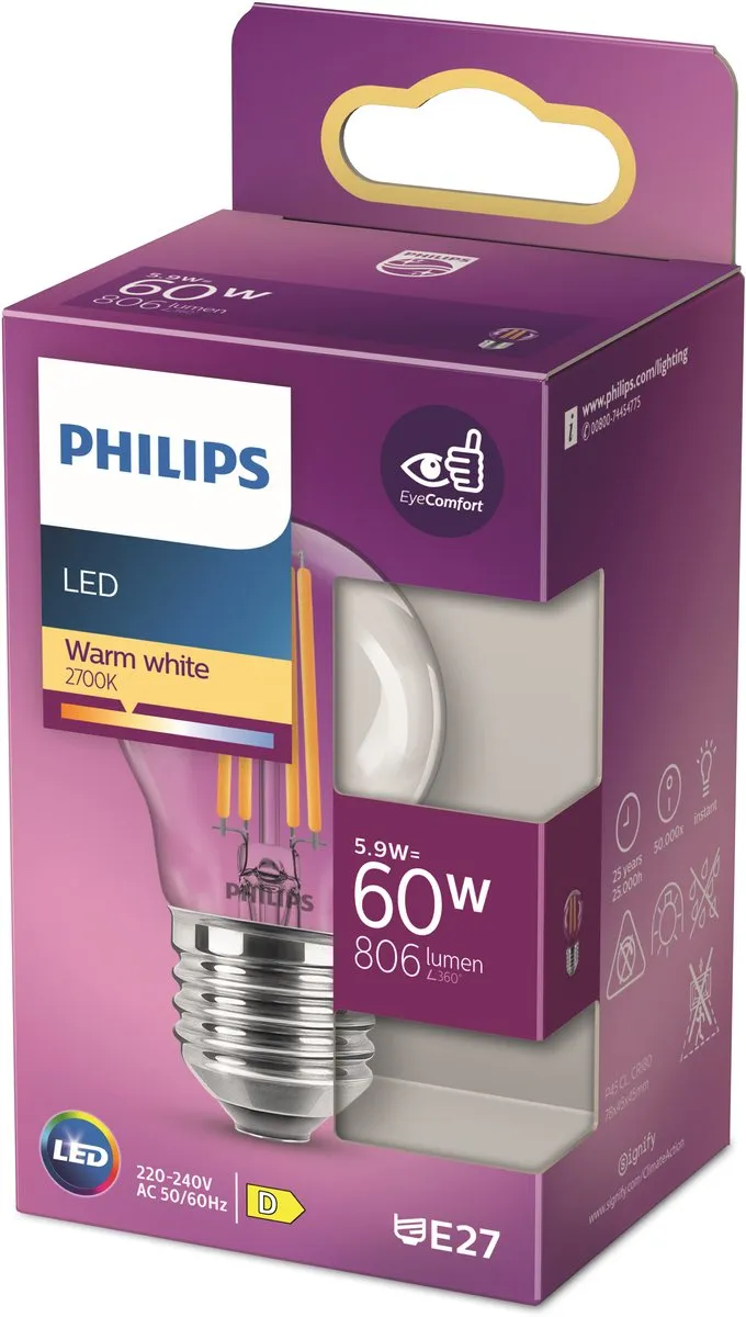 Philips LED Kogellamp E27 6.5W Warmwit - afbeelding 6 van 6