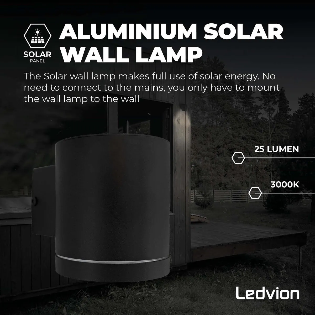 LEDVION Solar Wandlamp Arche 2x - 4400mAh - Zwart - afbeelding 6 van 6