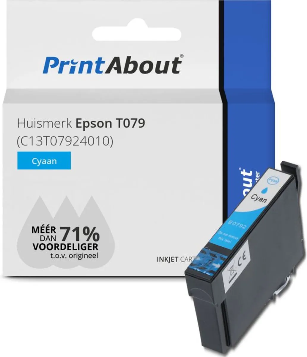 PrintAbout T079 C13T07924010 Cyaan Inktcartridge - 13ml - o.a. Epson