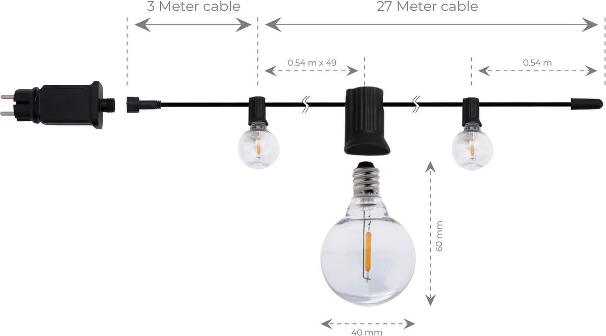 LEDVION Lichtsnoer 30m - 50x E12 LED 15W 2700K IP44 - afbeelding 6 van 6