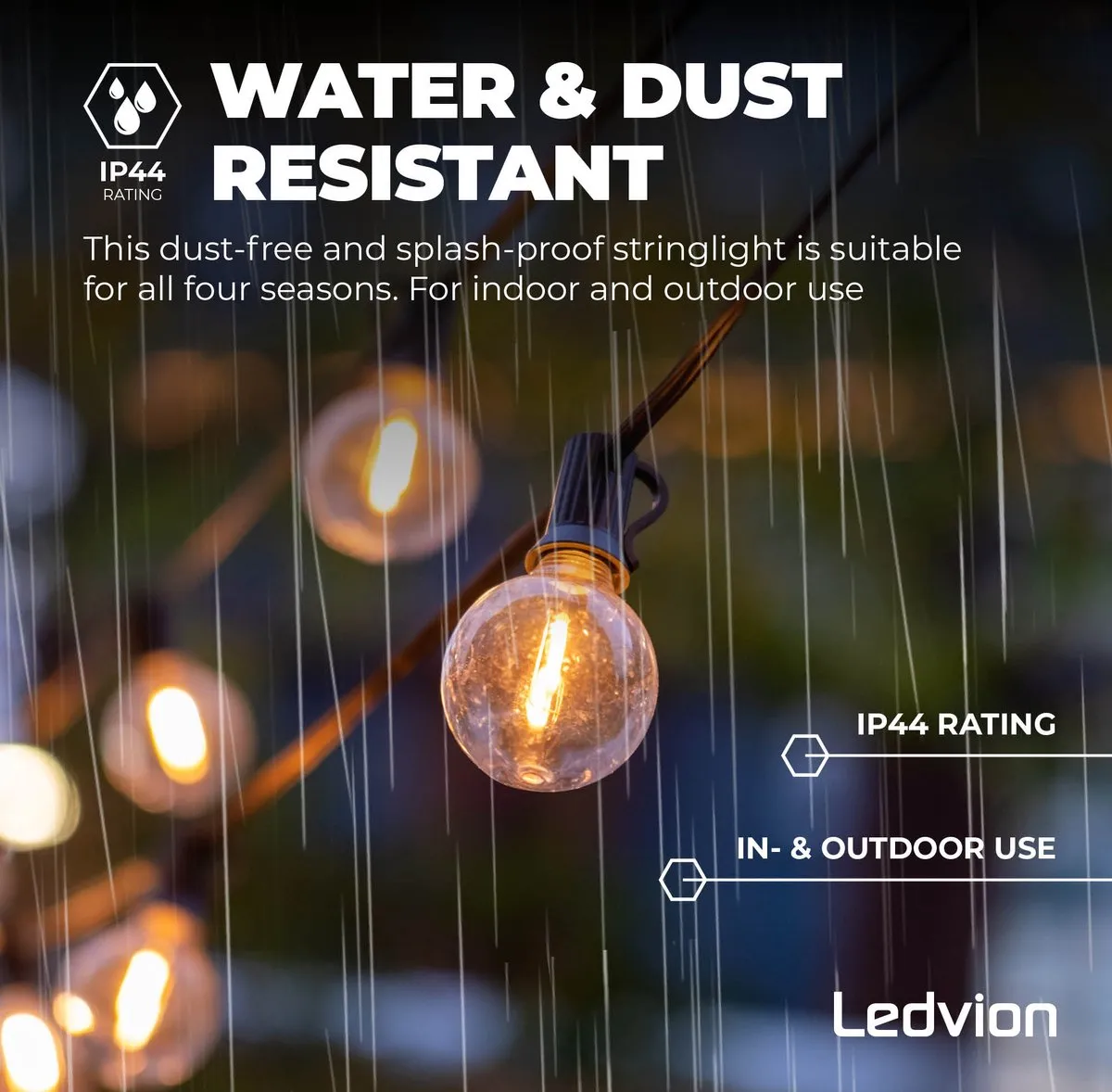 LEDVION Lichtsnoer 30m - 50x E12 LED 15W 2700K IP44