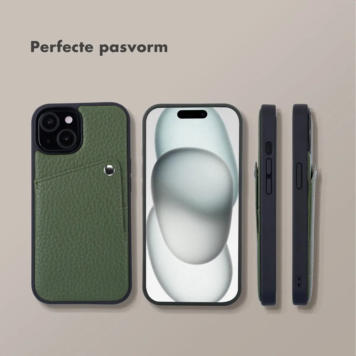 Selencia Hoesje iPhone 15 Sage Green - 2 Pasjes
