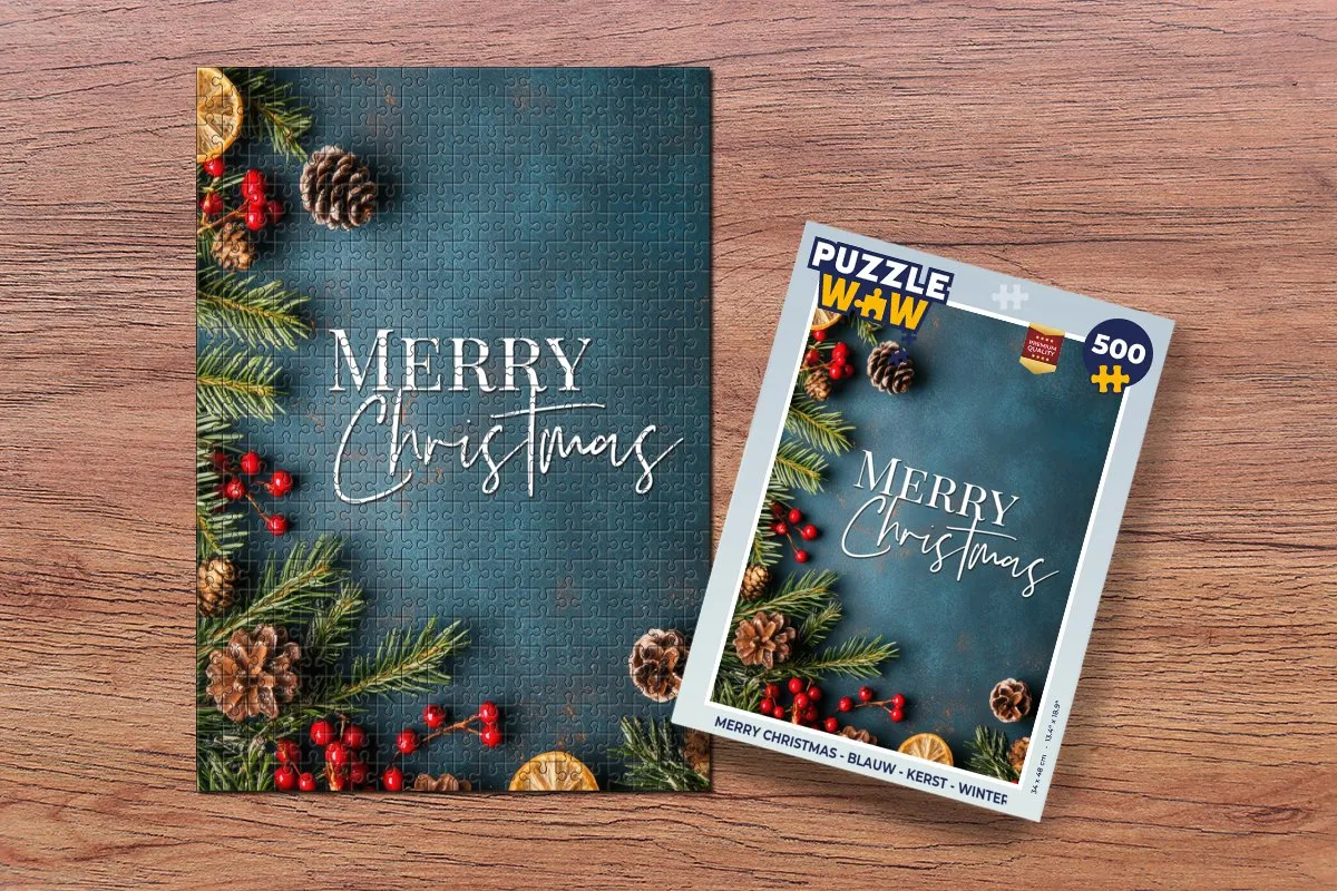 PuzzleWow Merry Christmas Legpuzzel 500 Stuks - Blauw