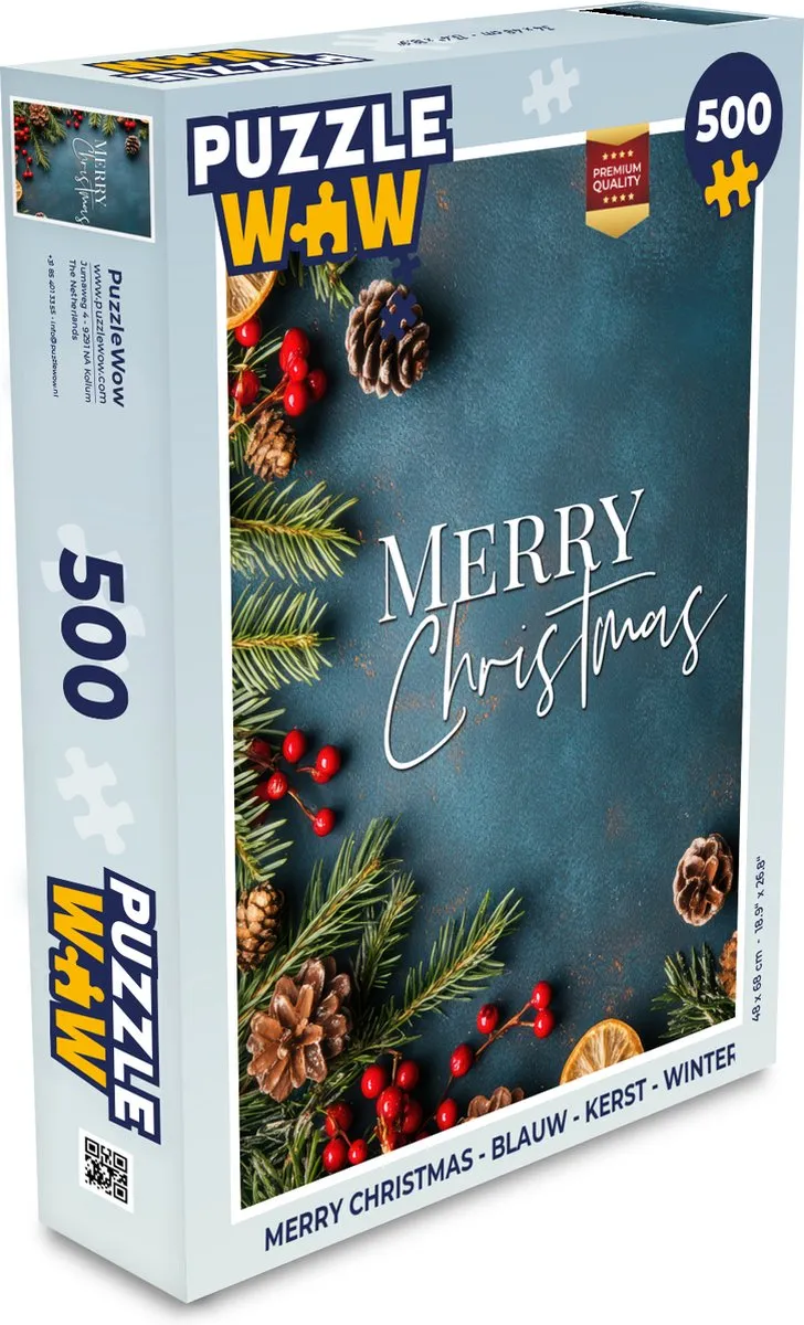 PuzzleWow Merry Christmas Legpuzzel 500 Stuks - Blauw