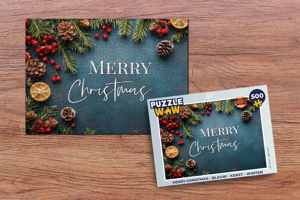 PuzzleWow Merry Christmas Legpuzzel 500 Stuks - Blauw