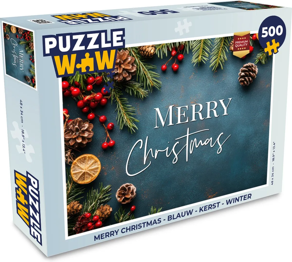 PuzzleWow Merry Christmas Legpuzzel 500 Stuks - Blauw