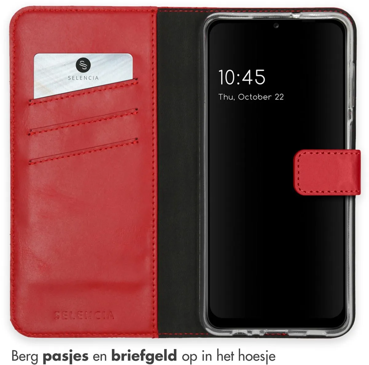 Selencia Hoesje Samsung Galaxy A12 - Rood Lederen Bookcase - 3 Pasjes