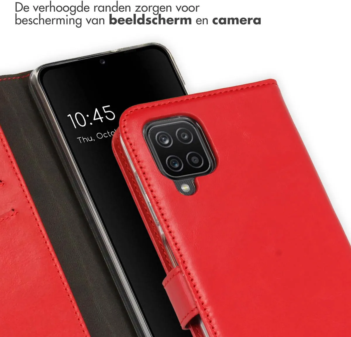 Selencia Hoesje Samsung Galaxy A12 - Rood Lederen Bookcase - 3 Pasjes