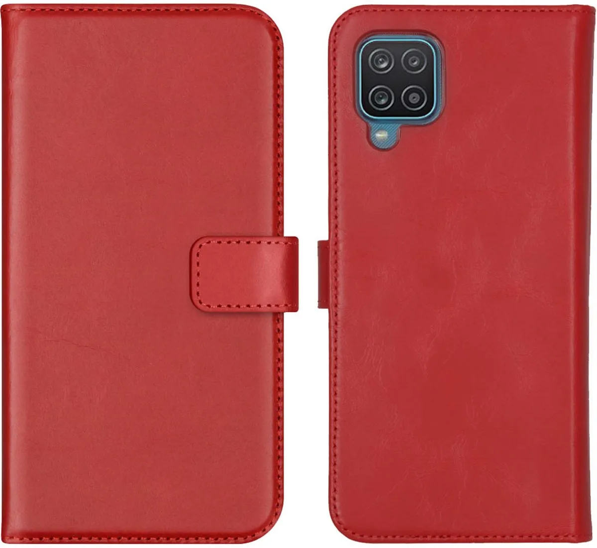 Selencia Hoesje Samsung Galaxy A12 - Rood Lederen Bookcase - 3 Pasjes