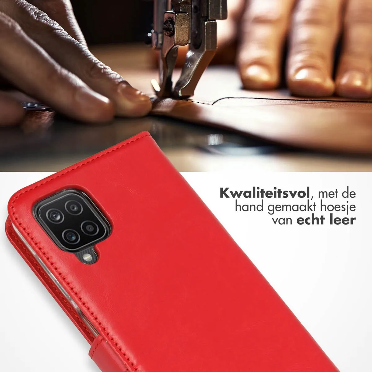 Selencia Hoesje Samsung Galaxy A12 - Rood Lederen Bookcase - 3 Pasjes