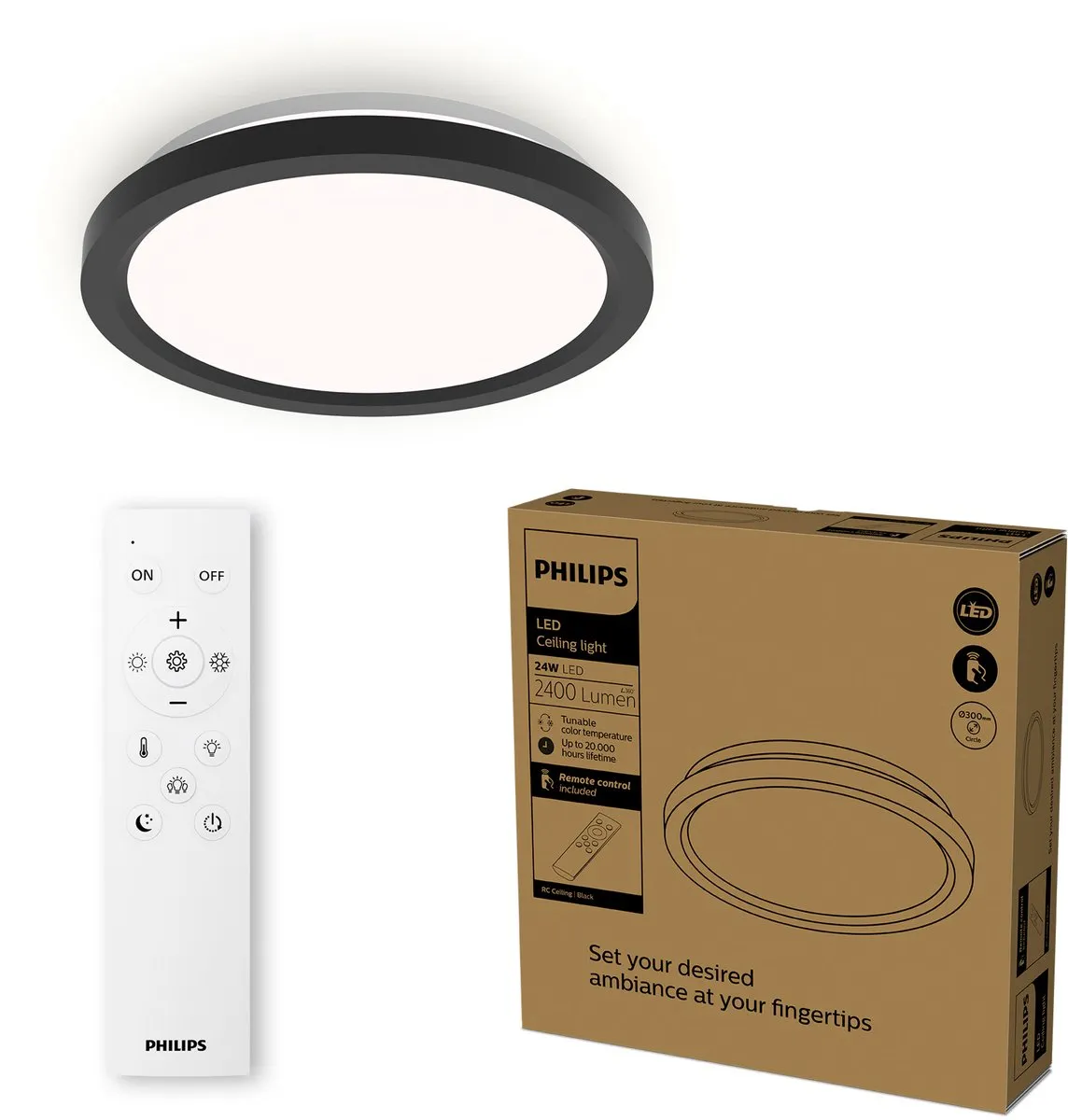 Philips LED All-In-One Plafondlamp 24W - 30cm - Zwart