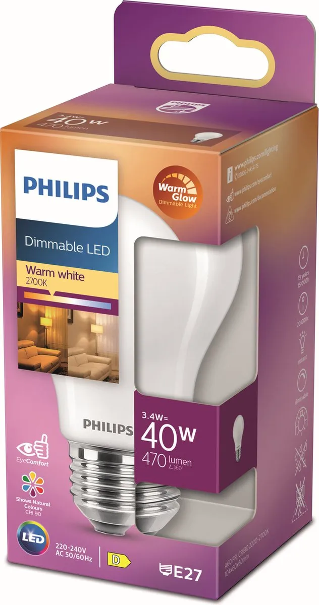 Philips LED Lamp Mat 40W E27 - Warmwit - 2700K