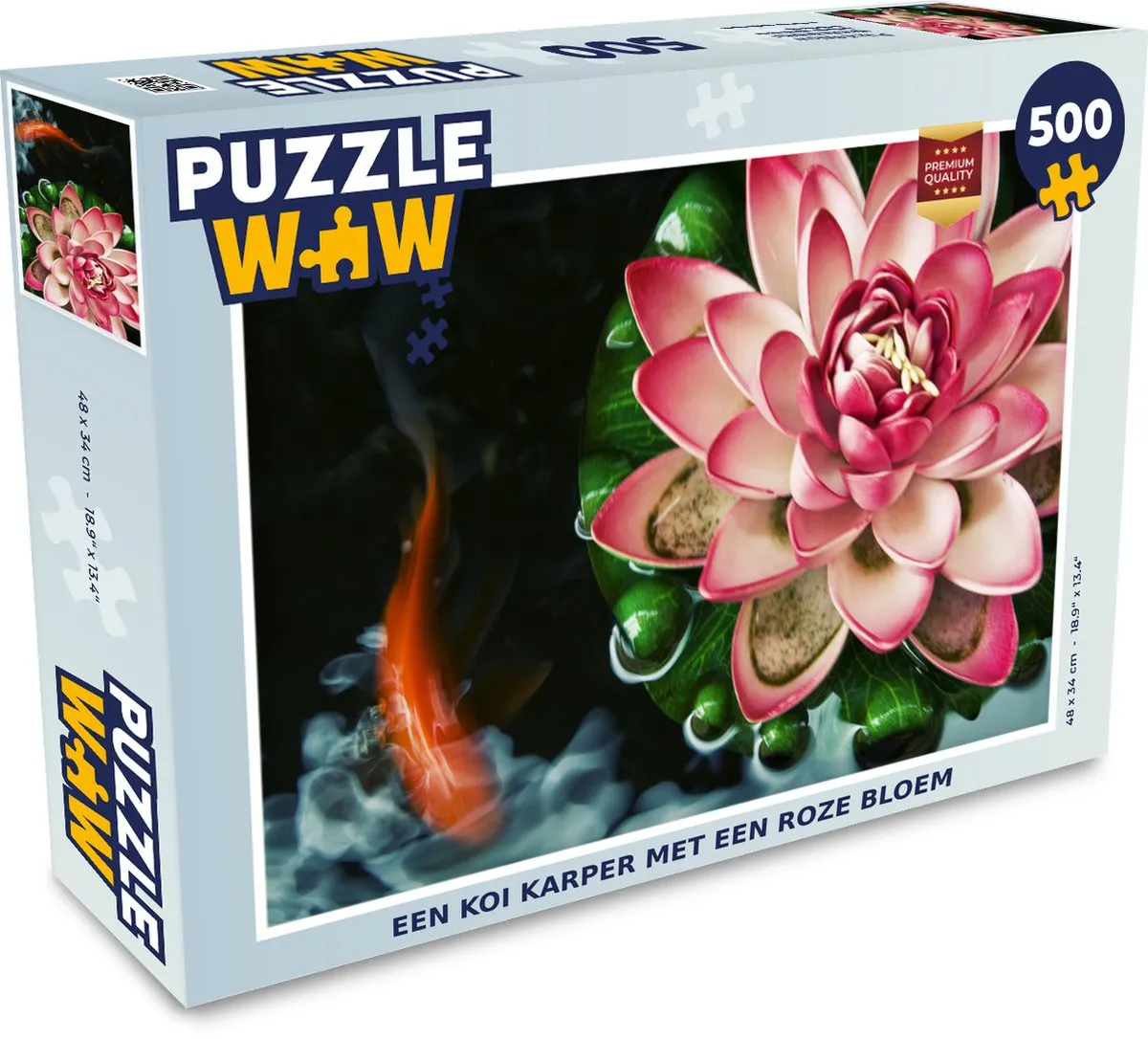 PuzzleWow Legpuzzel Koi Karper Roze Bloem 500 Stuks - Multicolor