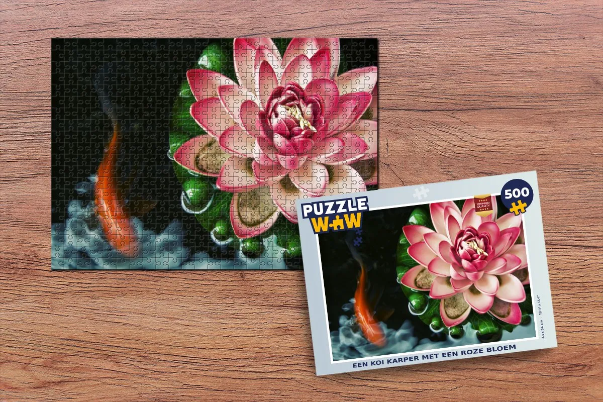 PuzzleWow Legpuzzel Koi Karper Roze Bloem 500 Stuks - Multicolor